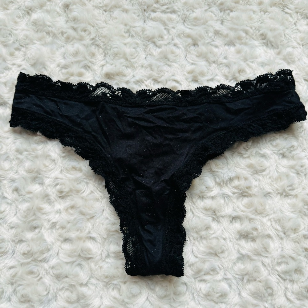 Aerie Thong Tanga Black Lace Underwear Size Small